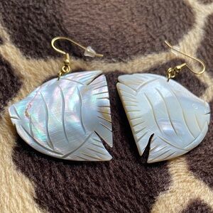 Vintage 80’s Mother of Pearl Carved Fish Earrings